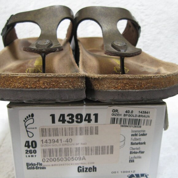 Birkenstock GIZEH Gold-Brown Birko Flor 40 R US W 9 M 7 USED - Picture 10 of 11